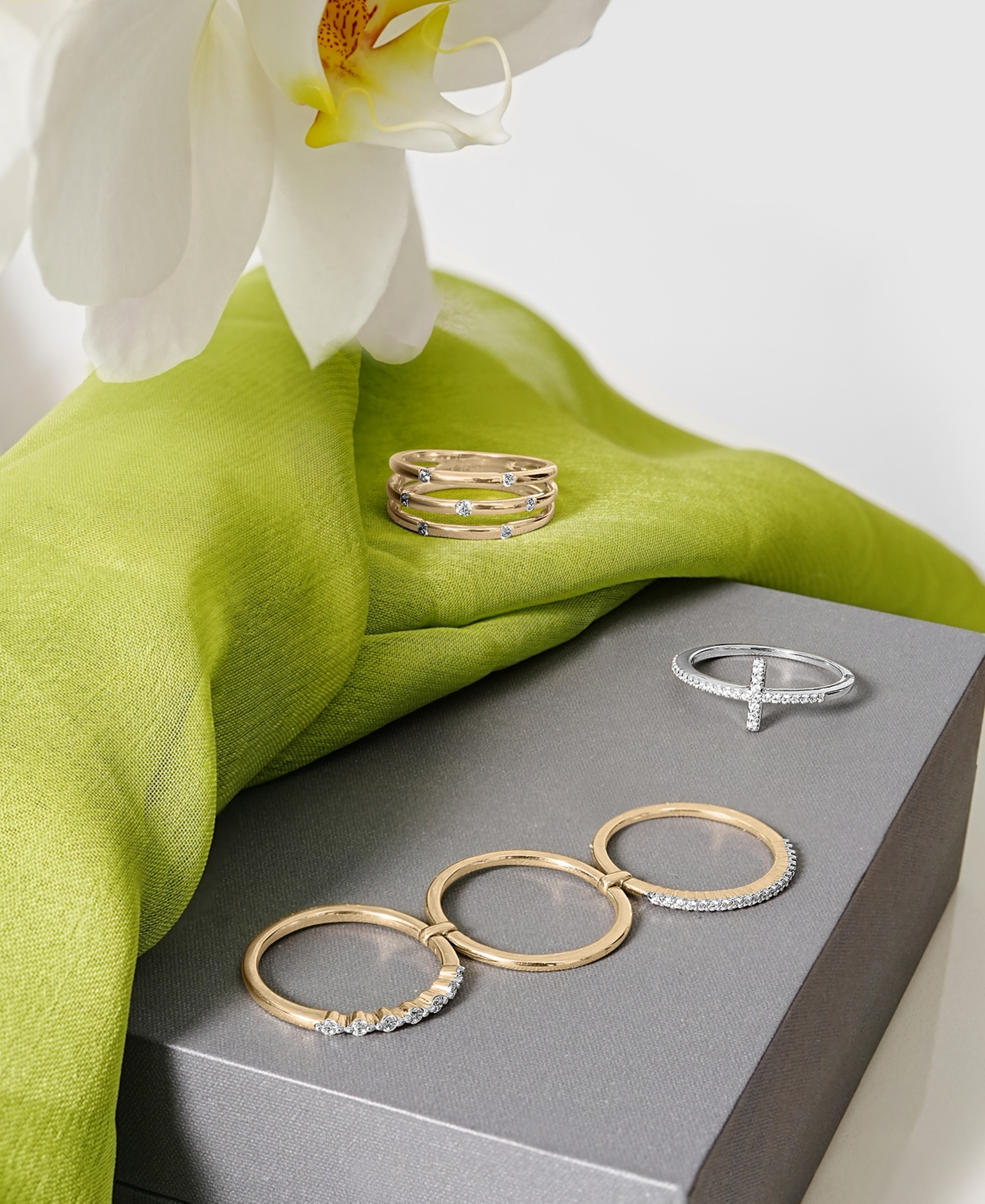 Wrapped Diamond Triple Row Stack Look Ring (1/4 Ct. T.w.) In 10k Gold, Created For Macy's In Yellow Gold