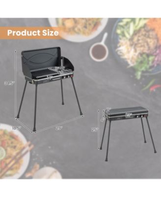 2-in-1 Gas Camping Grill and Stove with Detachable Legs-Black