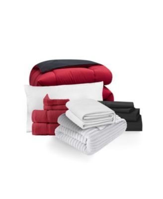 14 Piece Complete College Dorm Room Essentials Bedding & Bath Bundle - Twin XL - Black And Gray