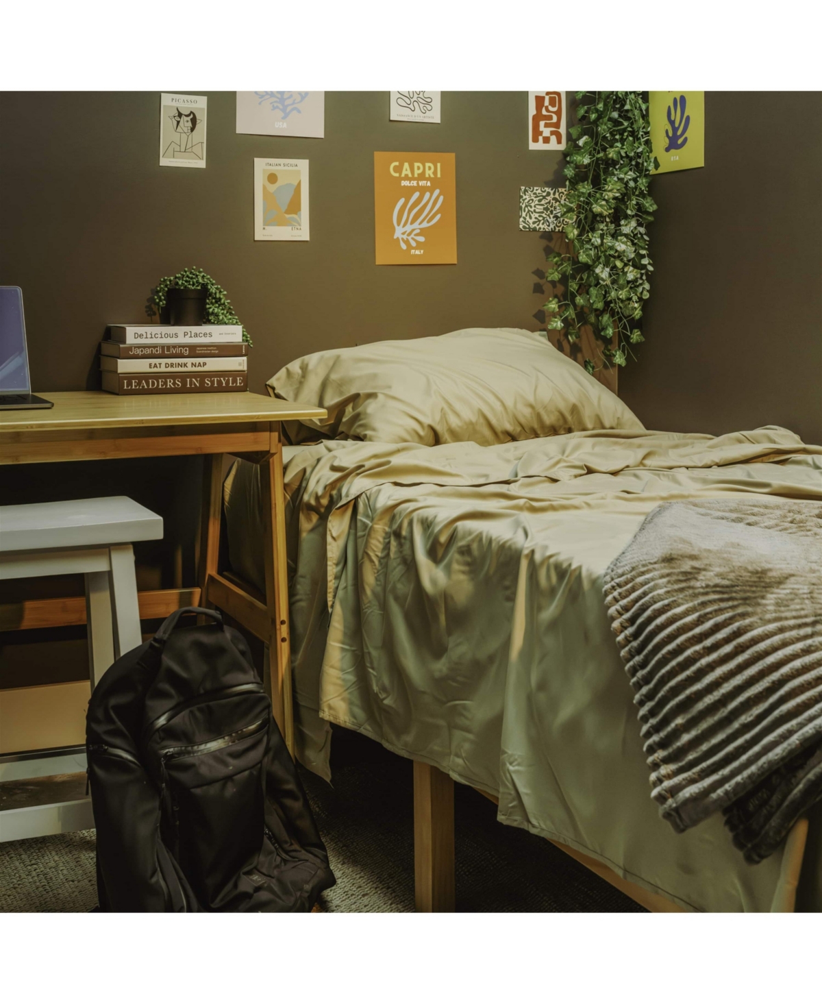 14 Piece Complete College Dorm Room Essentials Bedding & Bath Bundle - Twin Xl Black And Gray