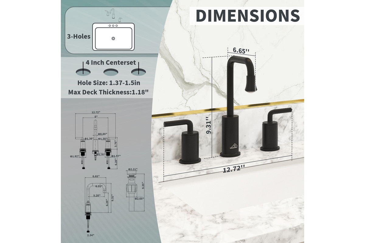 Casainc 2-handle Black Bathroom Sink Faucet with Led Temperature Color