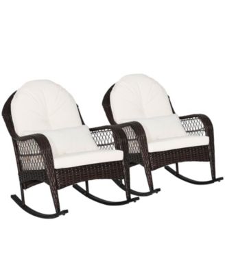Patio Rattan Rocking Chair with Seat Back Cushions and Waist Pillow