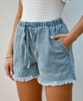 Women's Frayed Drawstring Denim Shorts