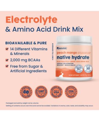 Native Hydrate, Zero Sugar, Electrolytes Powder with BCAAs, Peach Mango Hydration Powder, Keto & Paleo Friendly, 30 Servings