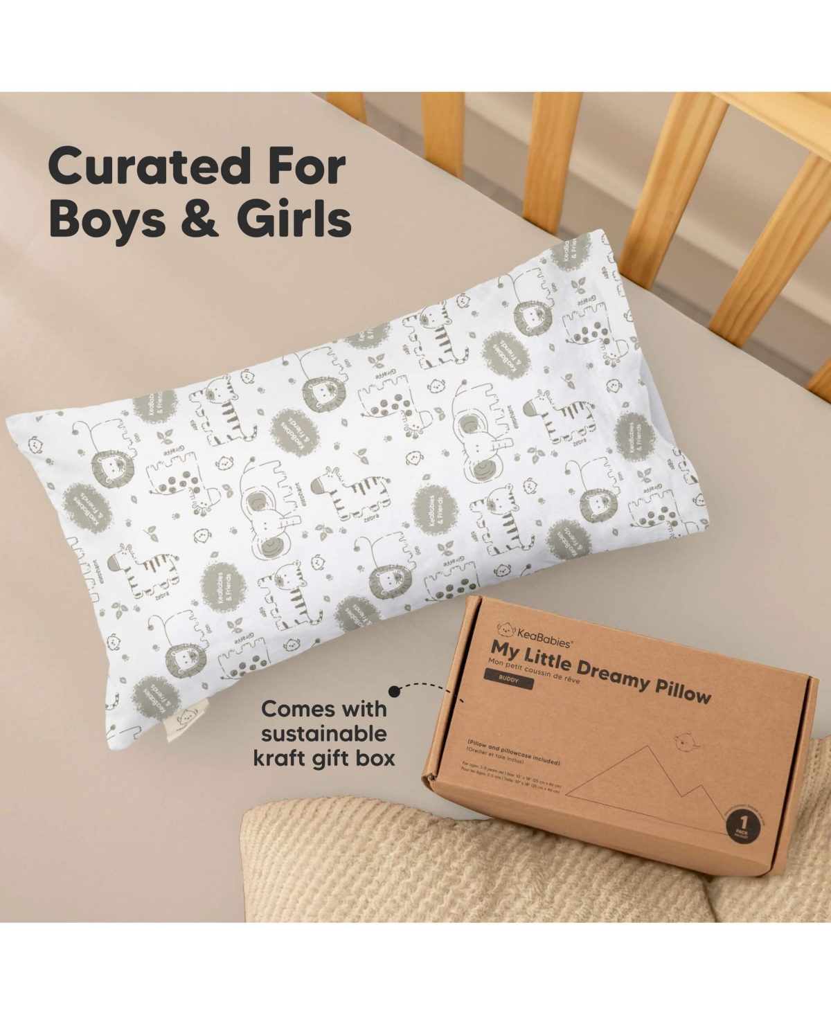 KeaBabies Buddy Toddler Pillow with Pillowcase, 10X18 Soft Organic Cotton Toddler Pillows for Sleeping, Kids Pillow