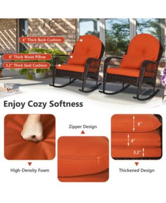 Patio Rattan Rocking Chair with Seat Back Cushions and Waist Pillow