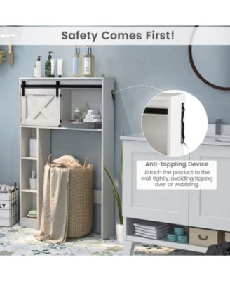 4-Tier Over The Toilet Storage Cabinet with Sliding Barn Door and Storage Shelves-White