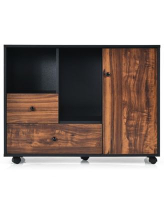 Mobile Filing Cabinet 2 Drawers with Open Shelves