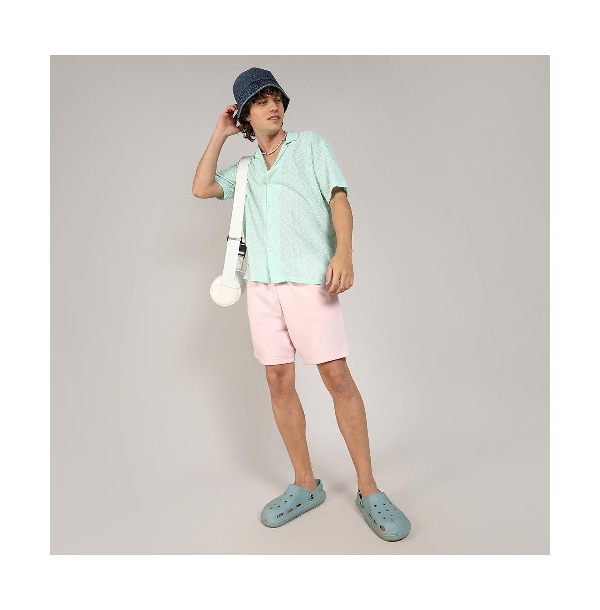 Campus Sutra Men's MintEmbroidered Zig-Zag Shirt - Green