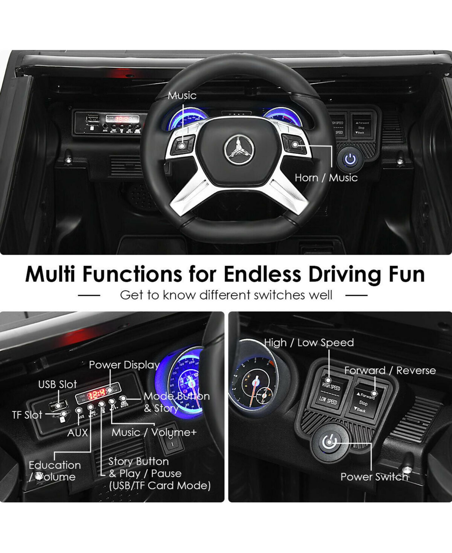 Детская игрушка Gymax 12V Licensed Mercedes-Benz Remote-Control Ride-On Car, 66 lb. Capacity, Ages 3-10, цвет: Серебристый, вариант 1 — фото 6