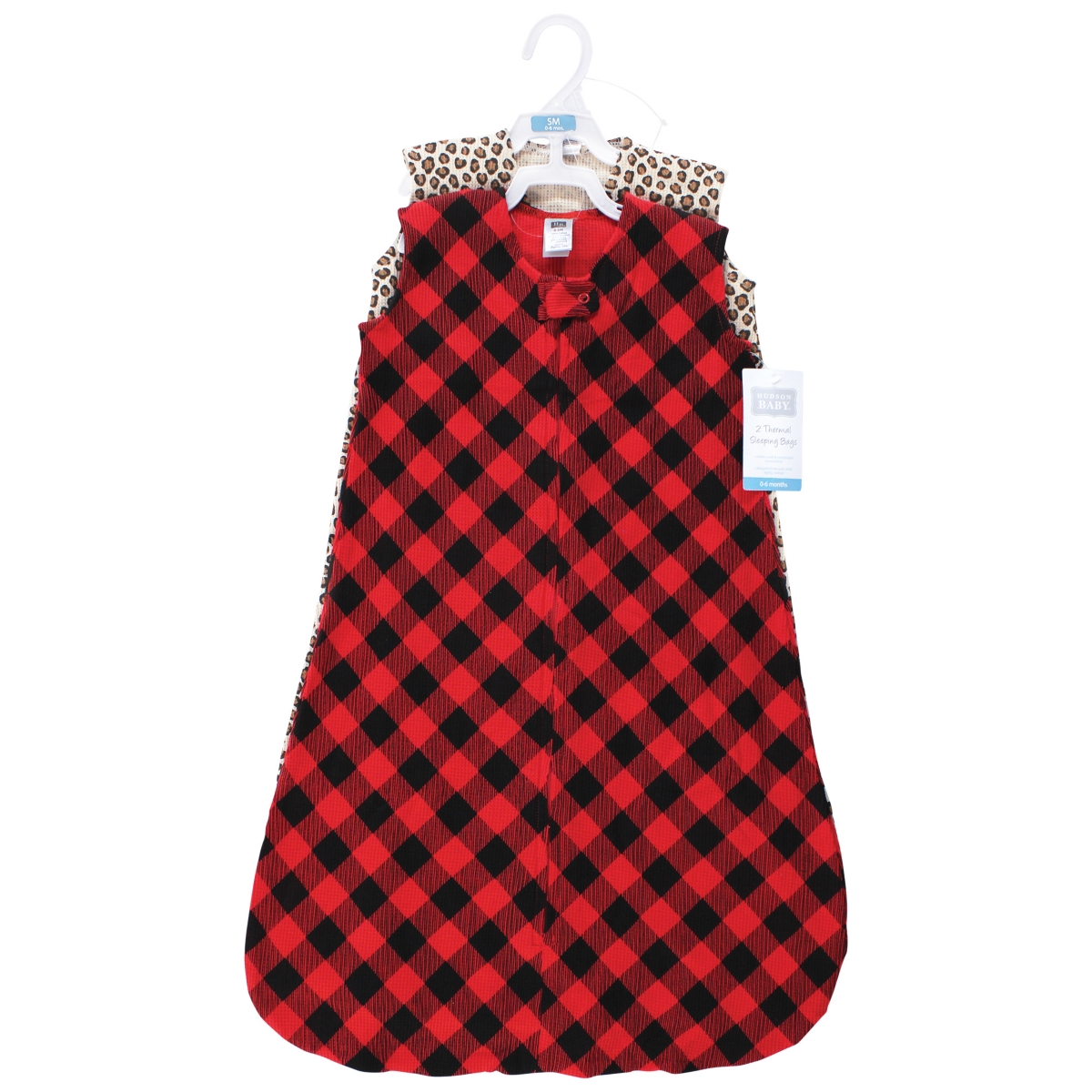 Hudson Baby Baby Girls Thermal Sleeveless Sleeping Bag 2pk,- Buffalo plaid leopard