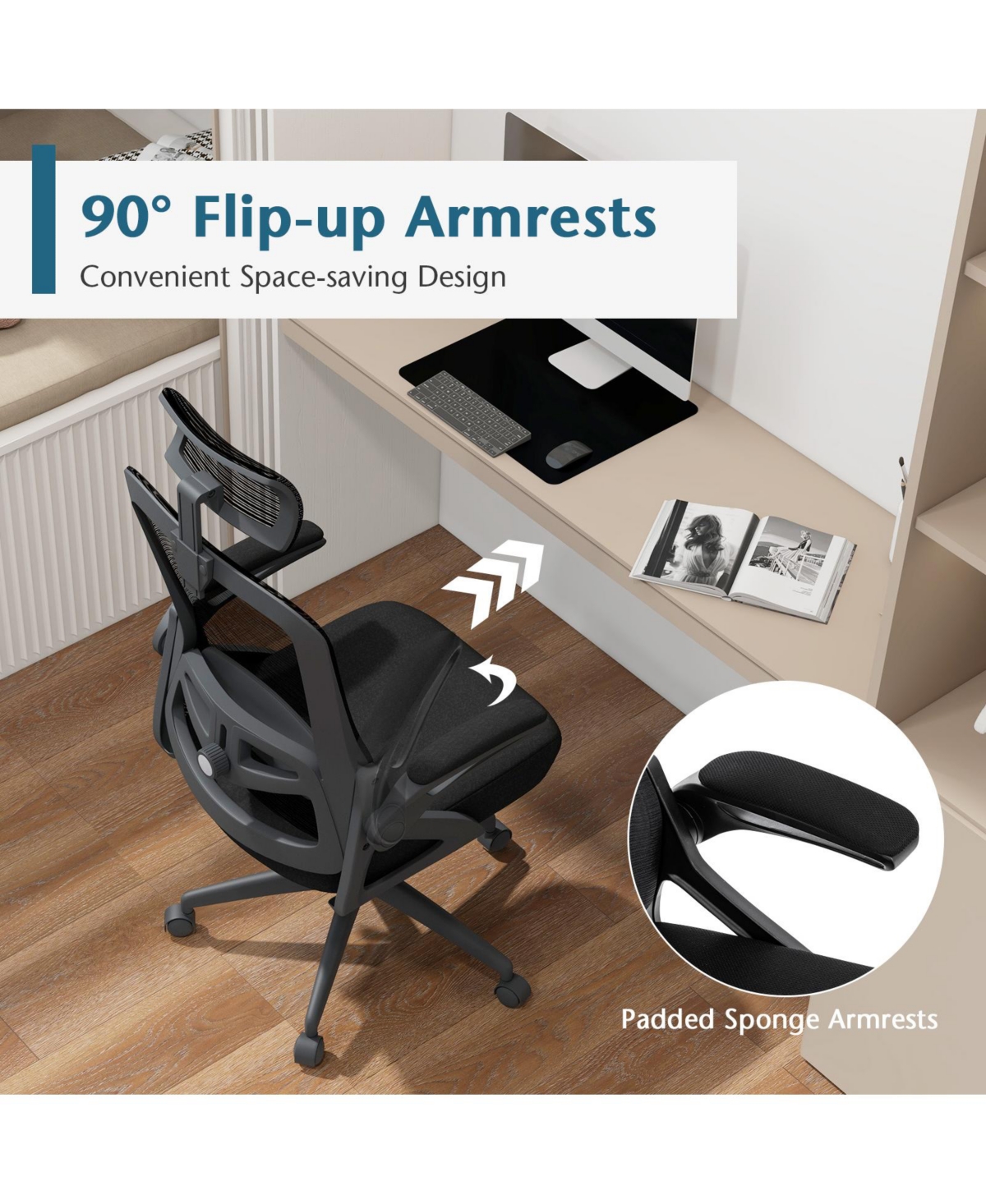 Sugift Adjustable Swivel Task Chair Ergonomic Office Chair with Adjustable Lumbar Support