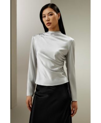 Oblique Wave Silk Blouse for Women