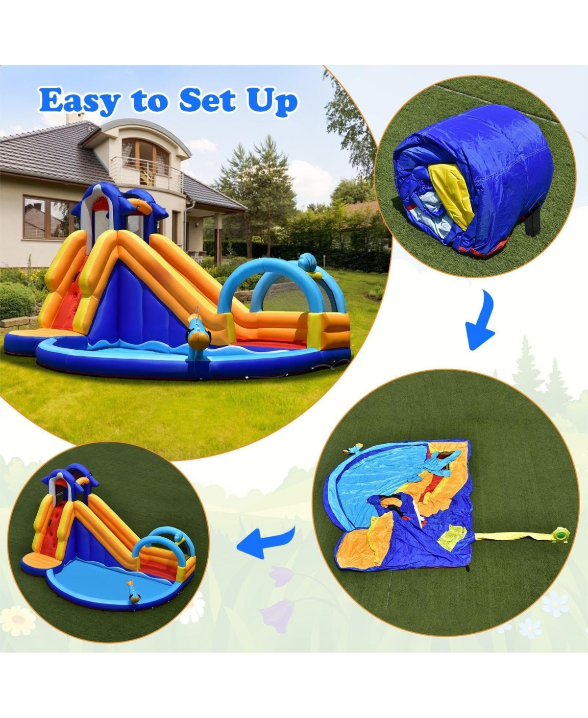 Inolait Inflatable Bouncy House with Slide and Splash Pool without Blower