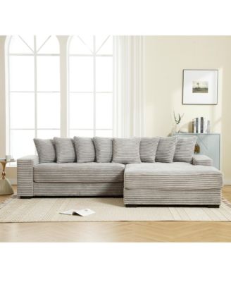 Cozy Grey Corduroy L-Shaped Sofa with Chaise, Armrests, and Pillows