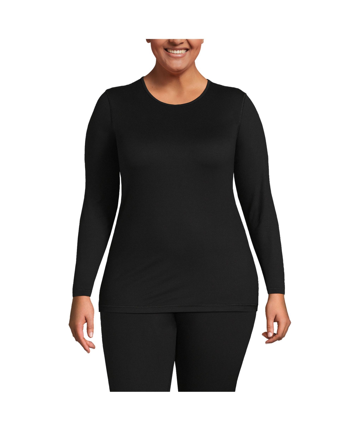 Plus Size Baselayer Cozy Thermaskin Crewneck Top - Black