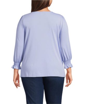 Plus Size 3/4 Sleeve Lightweight Jersey Button Front Top