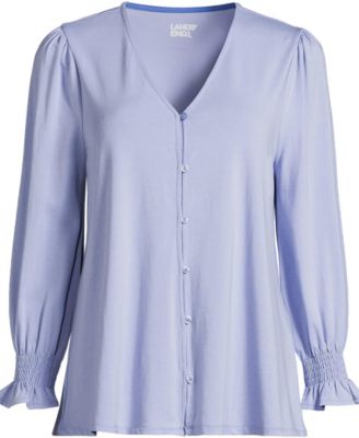 Plus Size 3/4 Sleeve Lightweight Jersey Button Front Top