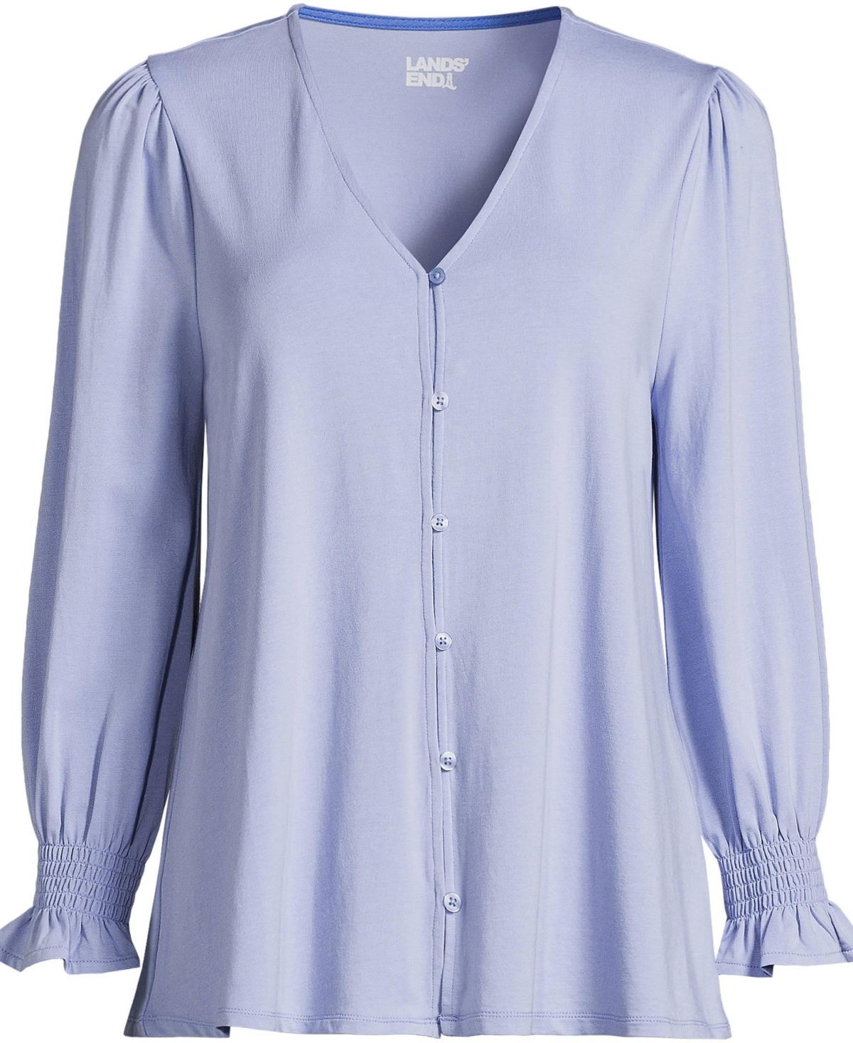 Lands' End Women's Plus 3/4 Sleeve Lightweight Jersey Button Front Top