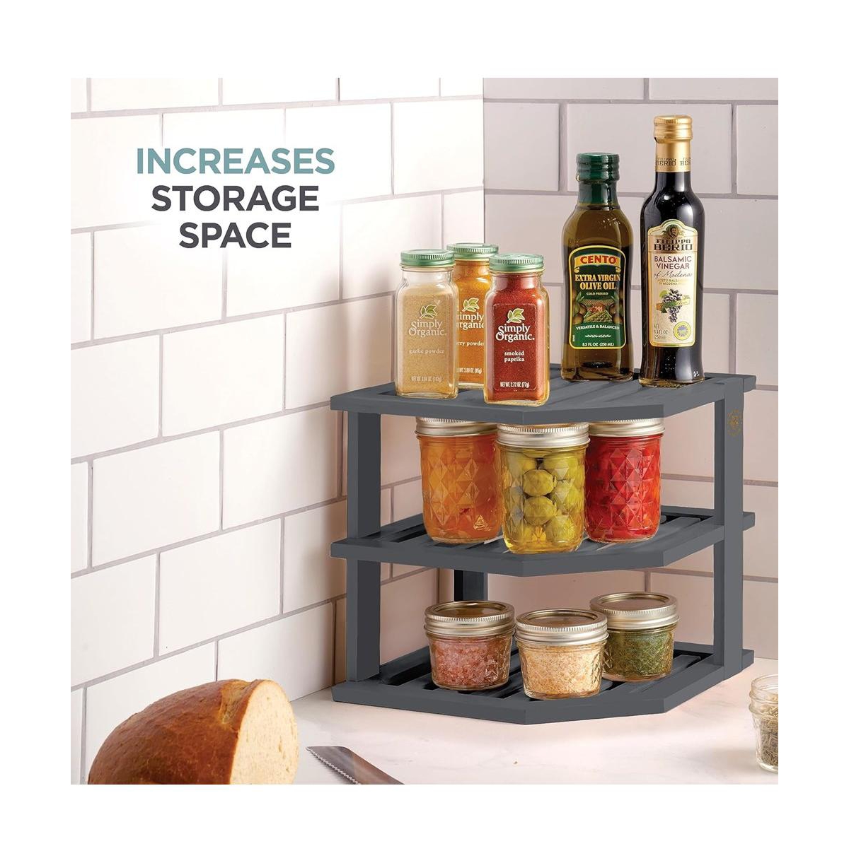 Bambusi Bambusi Plate Organizer for Cabinet - Bamboo Kitchen and Bathroom Organization - Ideal for Cabinet Space Saving, Corner Cabinet Organizer, Cou