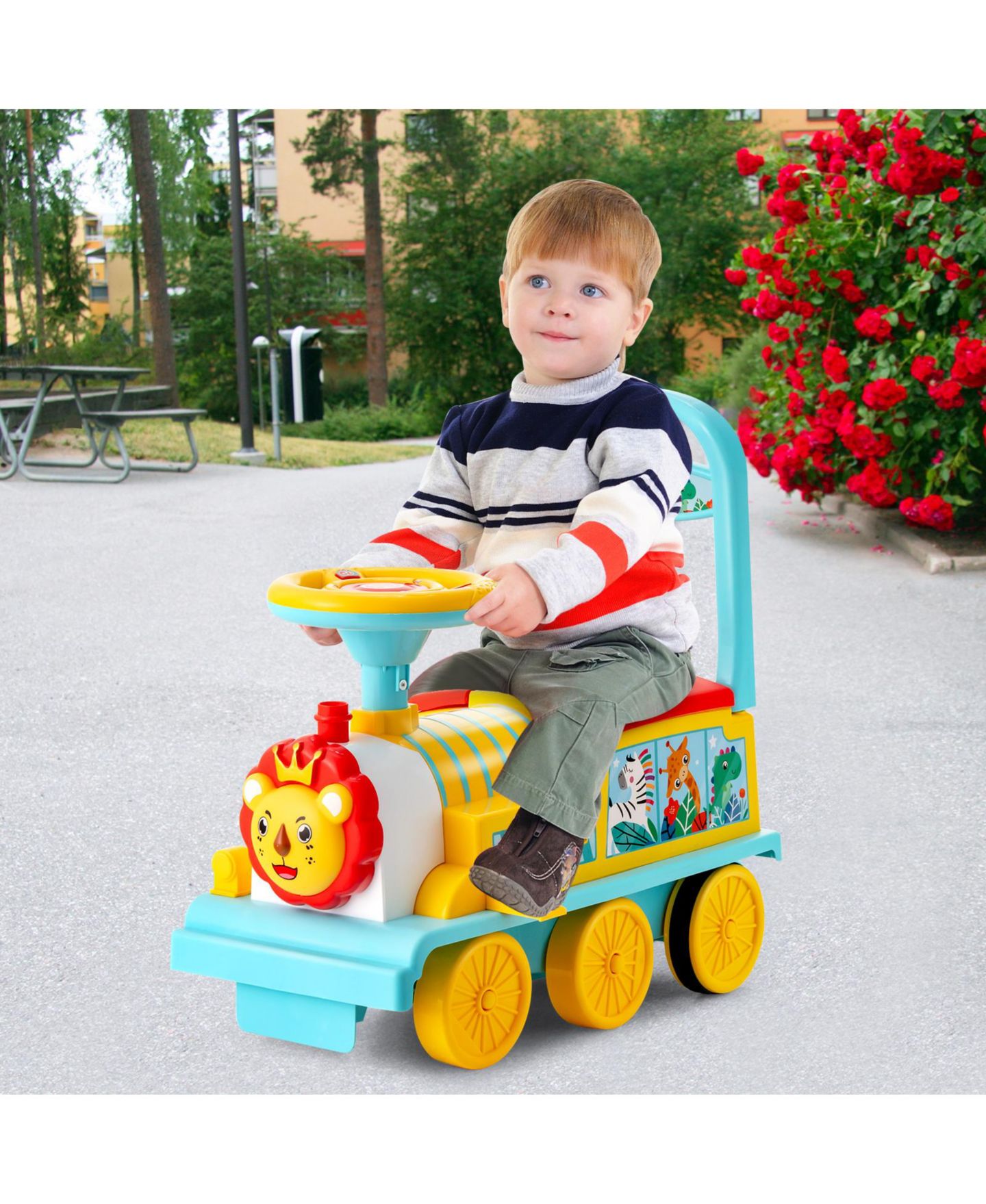 Детская игрушка Gymax 6V Electric Train Ride-On with Track, 55 lbs. Capacity, Ages 3-8, цвет: Жёлтый — фото 4
