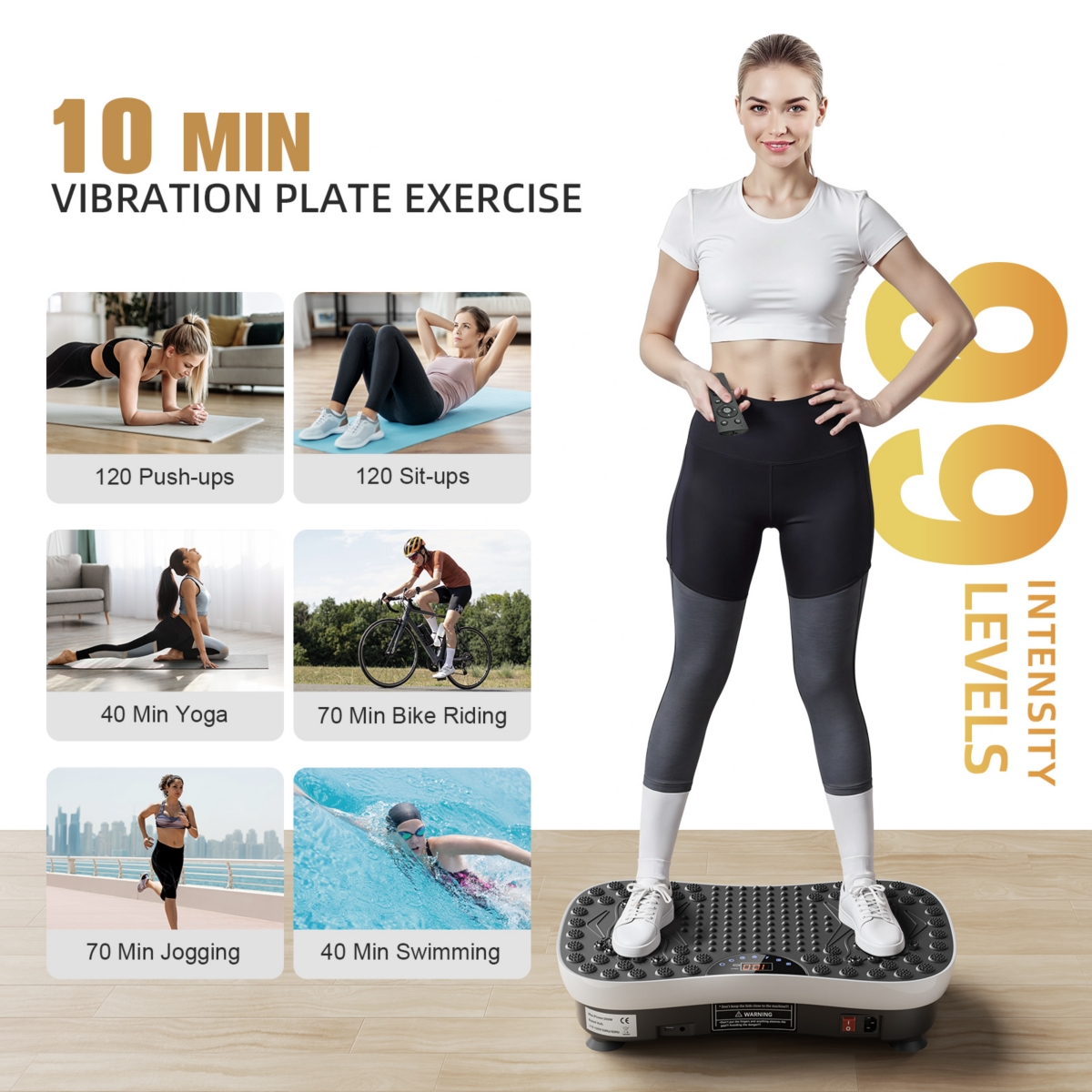 Vibration Plate Exercise Machine with 99 Speed Levels, Bluetooth Music, Remote Control & Resistance Bands