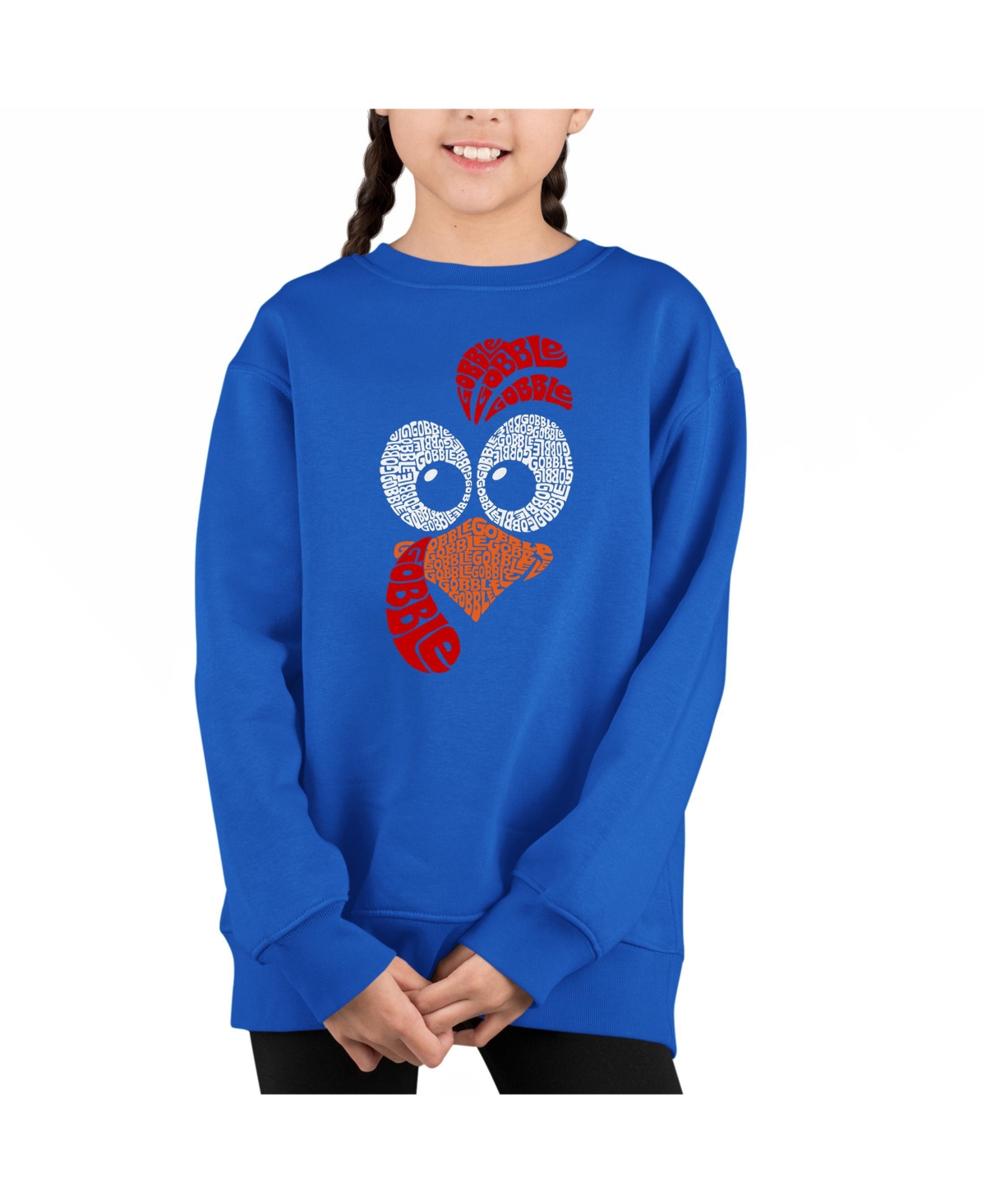 La Pop Art Girls Turkey Face Word Art Crewneck Sweatshirt