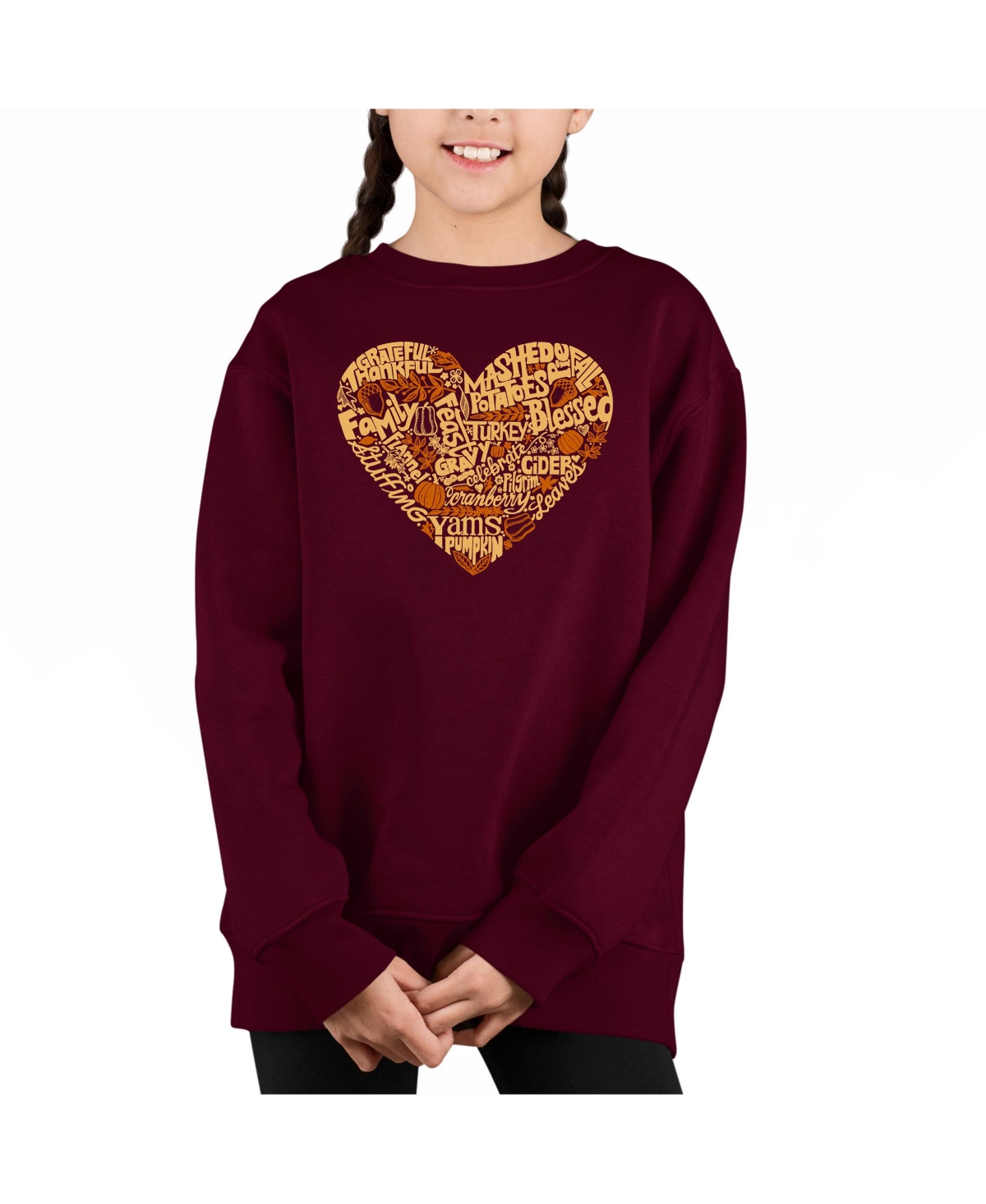 La Pop Art Girls Thanksgiving Heart Word Art Crewneck Sweatshirt