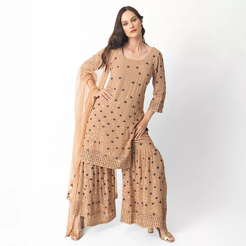 women's kurta palazzo suit set with dupatta