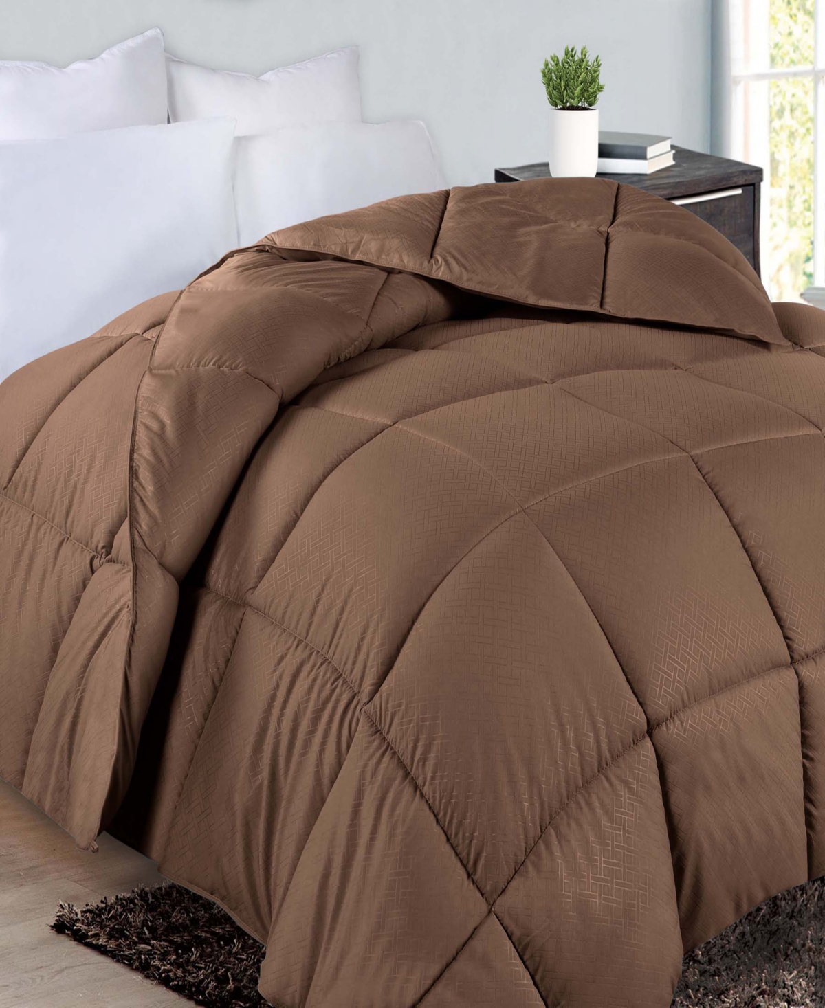 Superior Monochrome Basketweave Plush Microfiber Down Alternative Comforter, King In Taupe