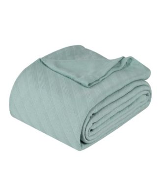 Milan Cotton Jacquard Dobby Weave Textured Striped Lightweight Woven Blanket, Full/Queen