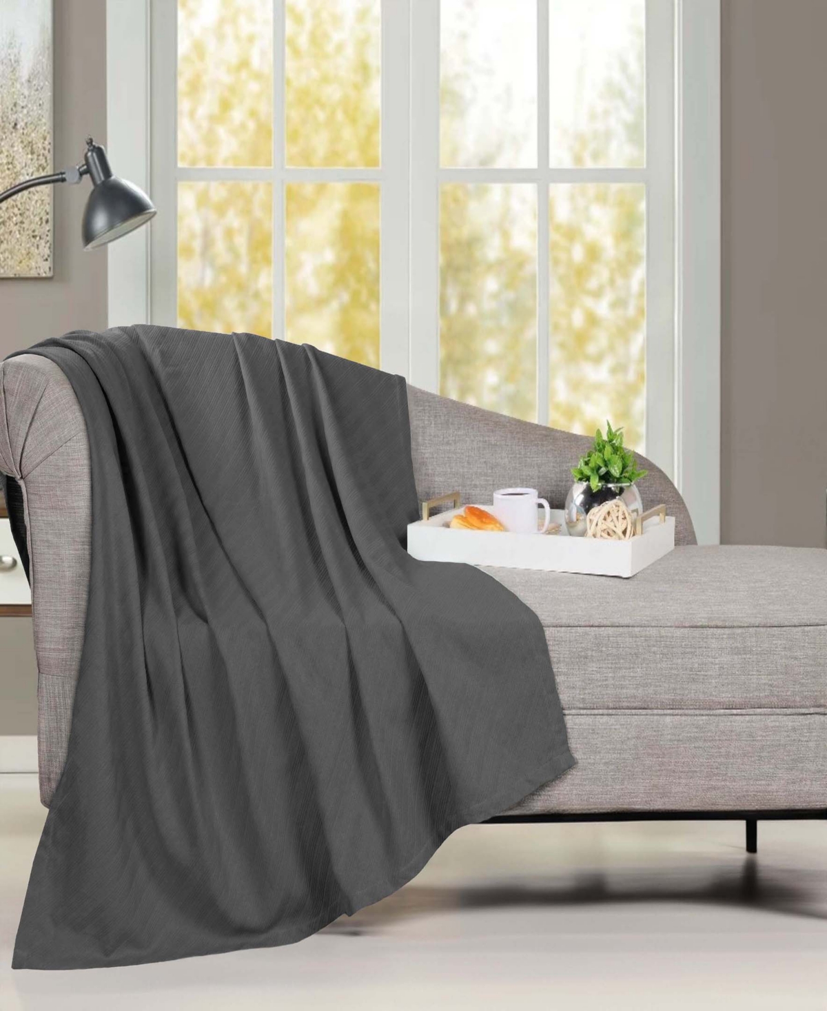 Superior Milan Cotton Jacquard Dobby Weave Textured Striped Lightweight Woven Throw, 50" X 60" In Charcoal