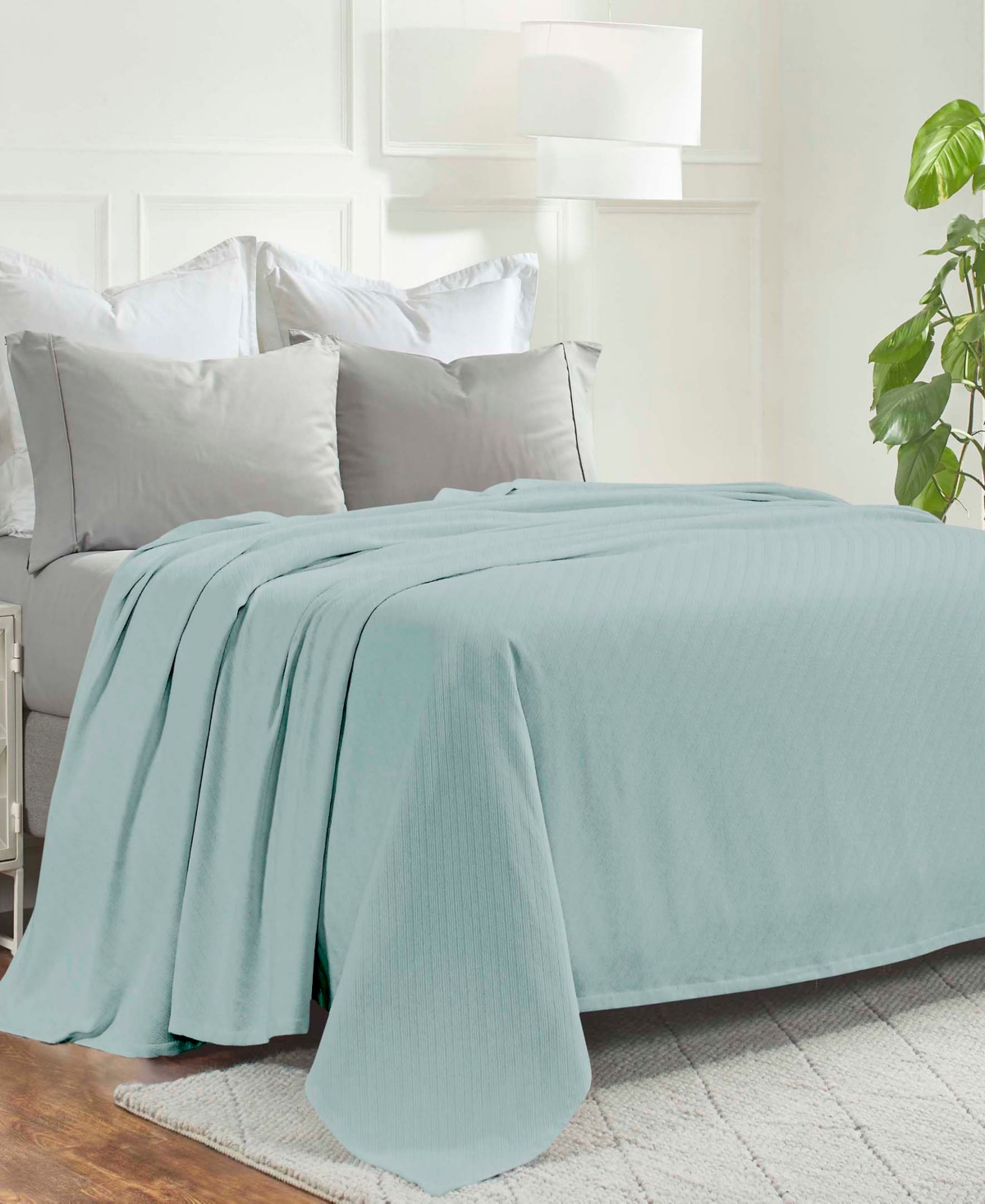 Superior Milan Cotton Jacquard Dobby Weave Textured Striped Lightweight Woven Blanket, Twin In Aqua