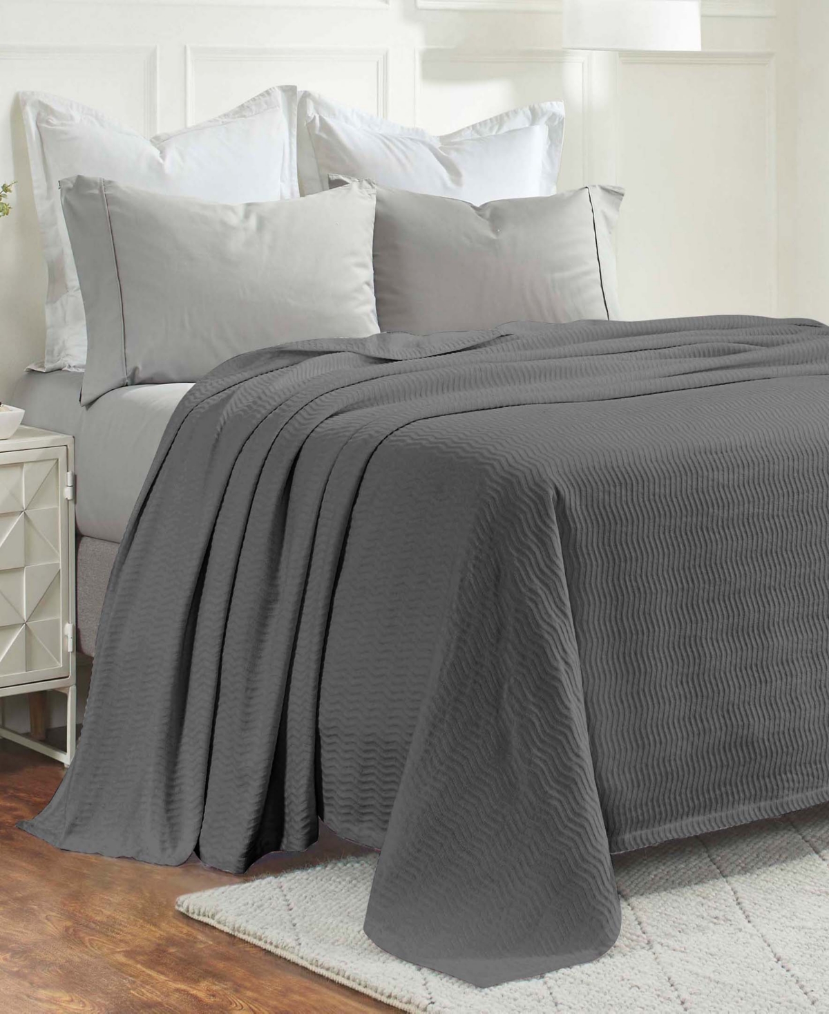 Superior Jena Cotton Textured Chevron Lightweight Woven Blanket, Twin In Charcoal