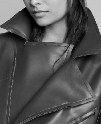 Women's Faux-Leather Oversized Raw-Edge Moto Jacket