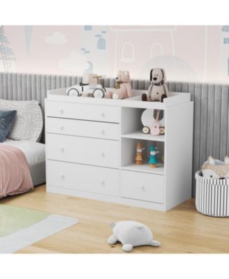 5-Drawers White Wood Kids Changing Table Dresser Chest of Drawers