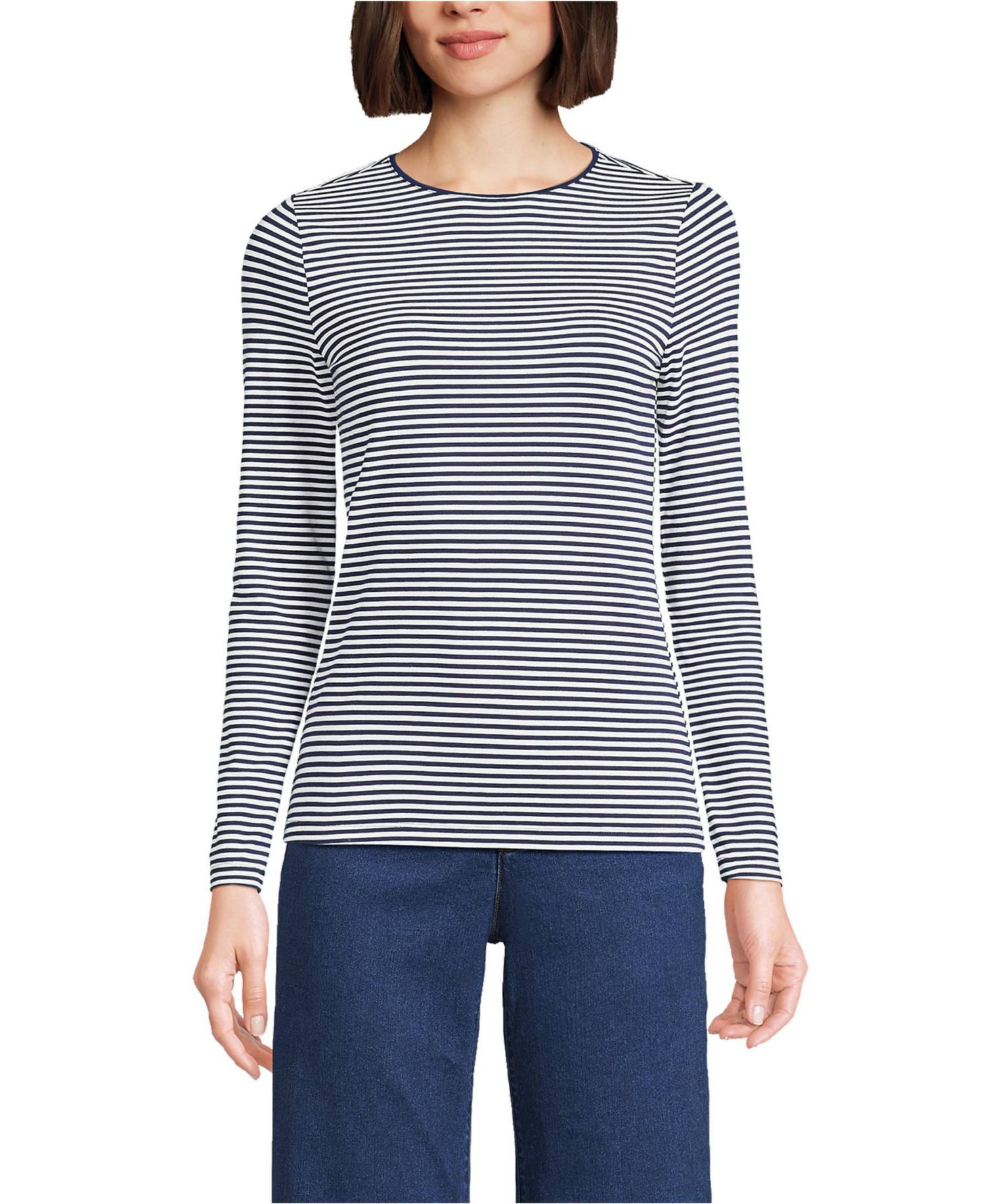 Women's Lightweight Jersey Skimming Long Sleeve Crew Neck T-shirt