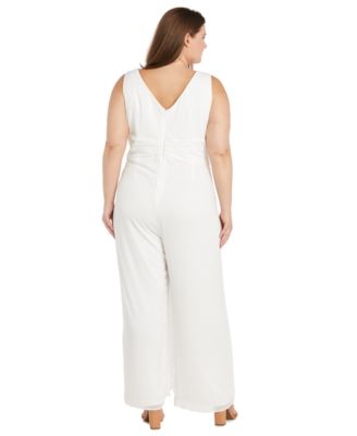 Plus Size Plunge-Neck Chiffon Jumpsuit
