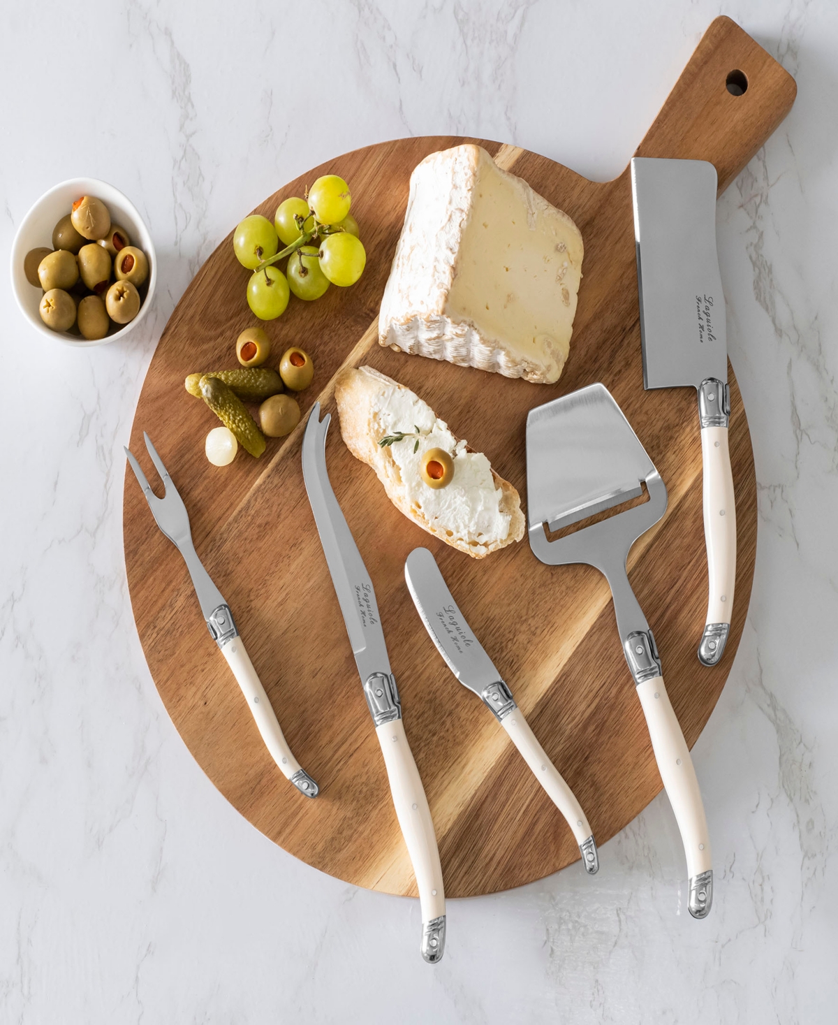 French Home 5-piece Laguiole Cheese Knife, Fork, And Slicer Set With Faux Ivory Handles In Faux Ivory
