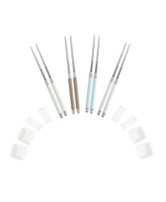 Mother of Pearl Chopsticks, Ceramic Rests and Sauce Bowls, Set of 4 Pairs