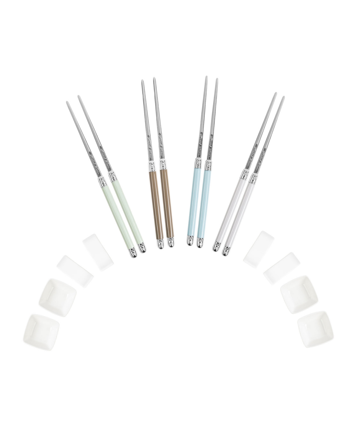 French Home Mother Of Pearl Chopsticks, Ceramic Rests And Sauce Bowls, Set Of 4 Pairs In Gray,blue,green