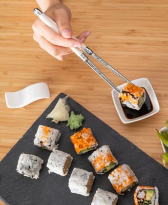 Chopsticks with Faux Ivory Handles, Ceramic Rests and Sauce Bowls, Set of 2 Pairs