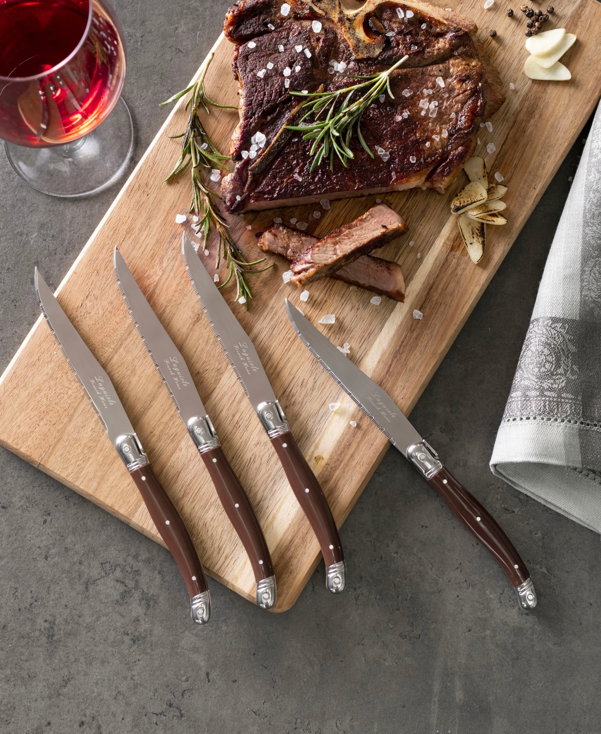 French Home Set Of 4 Laguiole Steak Knives In Chocolate Brown