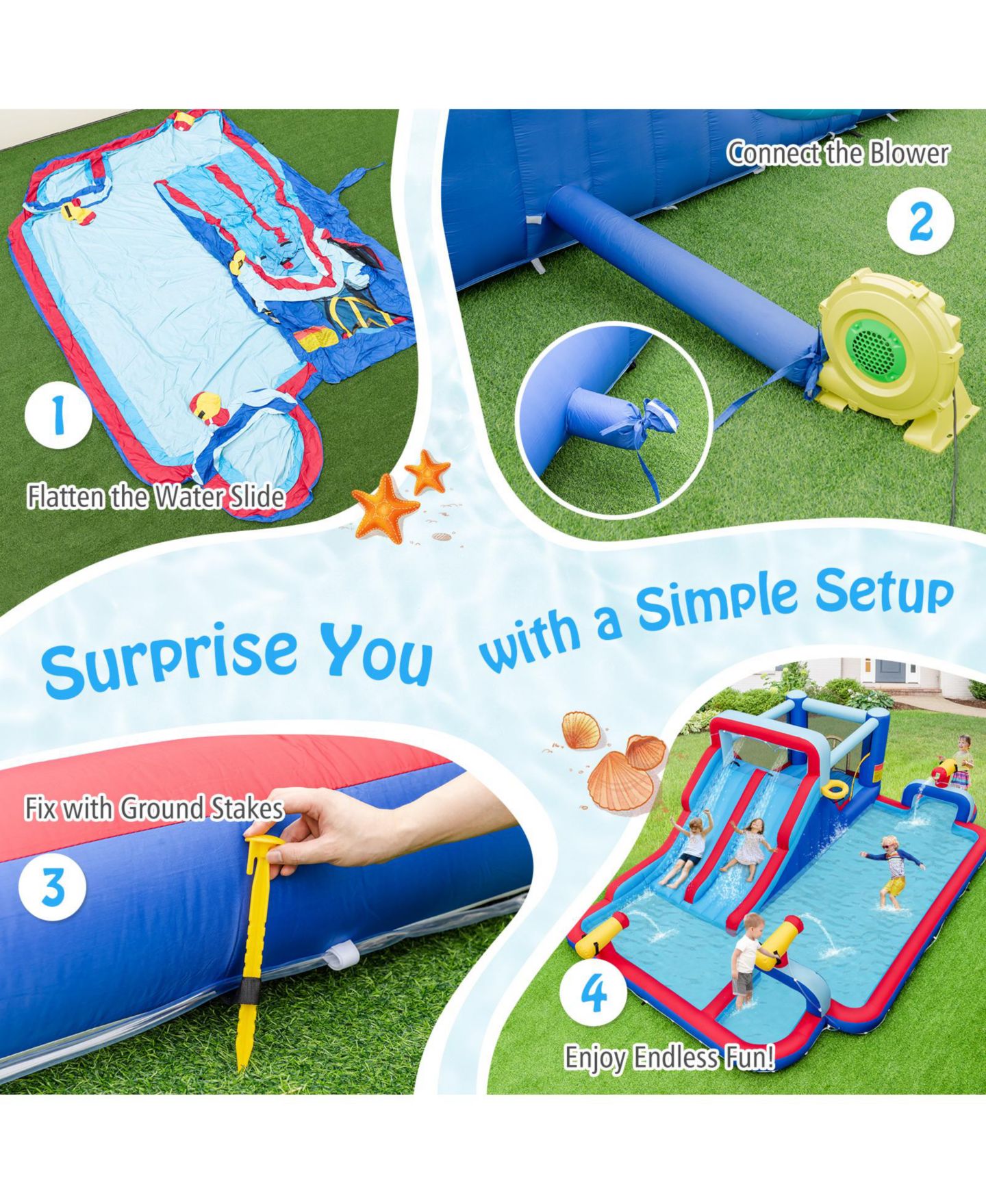 Детские игрушки INOLAIT Inflatable Bounce House with 2 Water Slides and 3 Water Cannons with 950W Blower — фото 7
