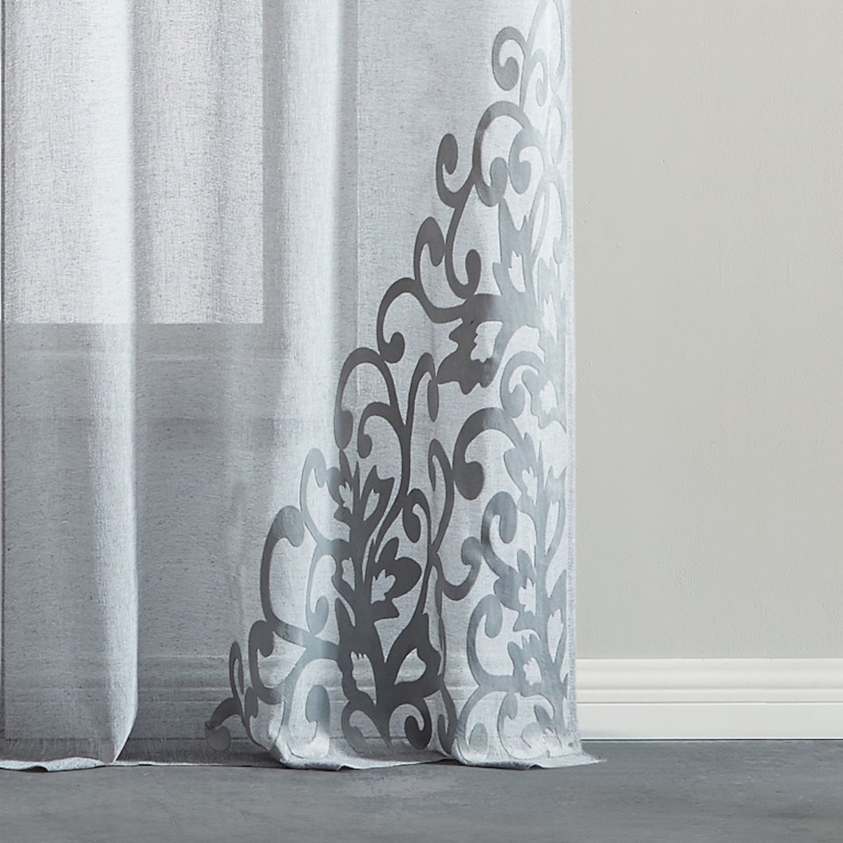 Dainty Home Natalie Linen Textured With 3D Velvet Scroll Design Light Filtering Window Panel Set, 76