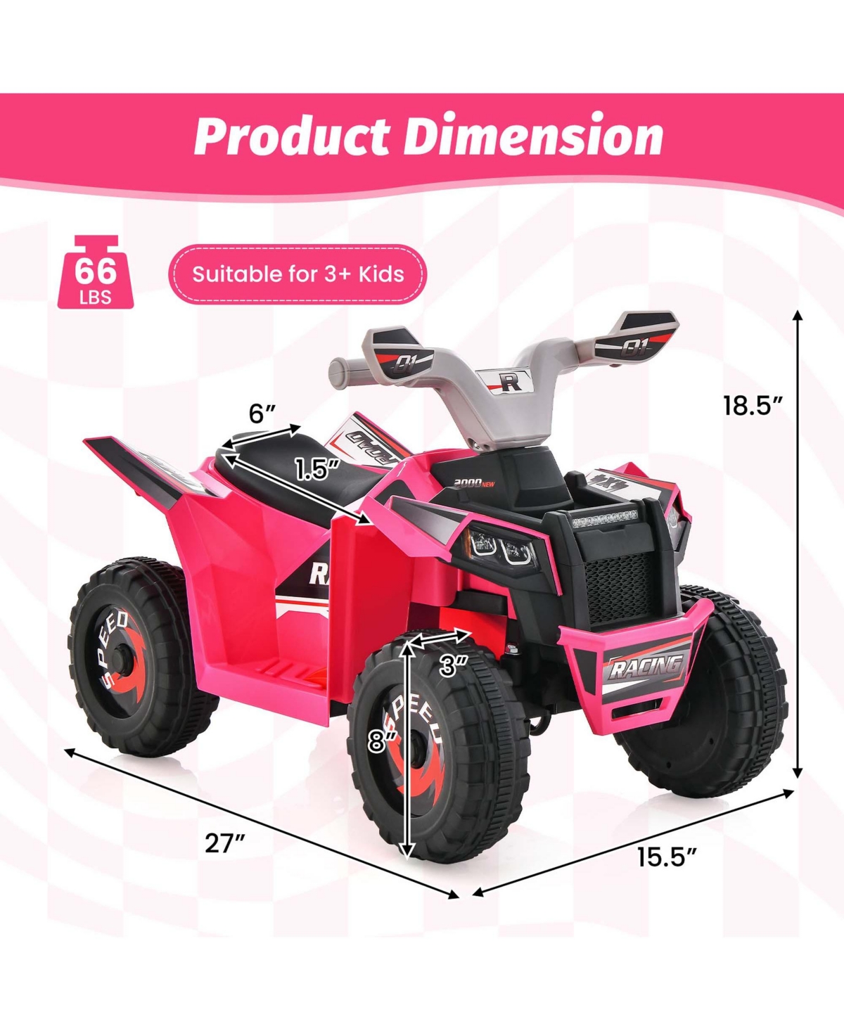 Costway Kids Ride on Atv 4 Wheeler Quad Toy Car 6V Battery Powered Motorized Toy