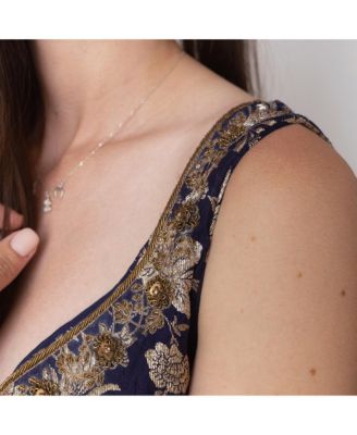 Women's Blue and Gold Brocade Gown