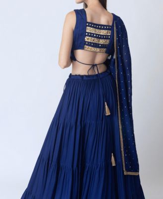 Women's Royal Blue Lehenga Choli with Gold Trim
