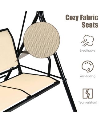 3 Person Steel Frame Patio Swing with Polyester Angle and Adjustable Canopy