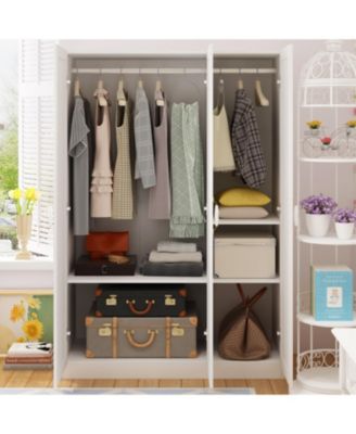 White 3-Doors Armoires Wardrobe with Hanging Rod and Storage Cubes